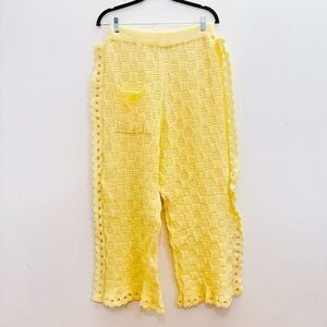 Handmade Basketweave Crochet Retro Boho Chic Cottagecore Cropped Wide Leg Pants